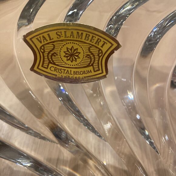 Val St. Lambert Vintage 12” Crystal Bowl Swirl Signed & Sticker W/Orig Box - Picture 2 of 11